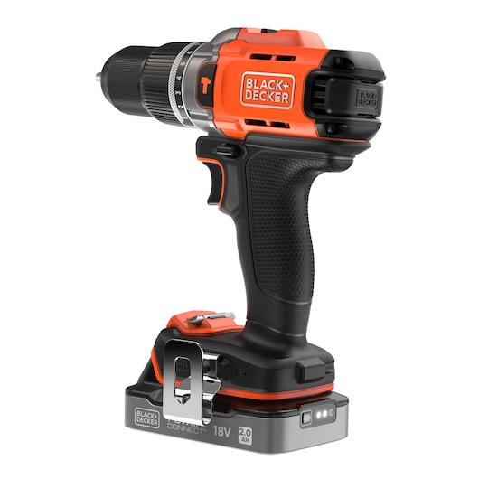 Rear-side view of the BLACK+DECKER® POWERCONNECT™ 18V Cordless Hammer Drill.