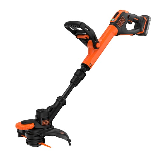 Front-side view of the BLACK+DECKER® 18V POWERCONNECT™ Cordless STRIMMER® 25cm Blade Trimmer.