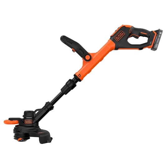 Side view of the BLACK+DECKER® 18V POWERCONNECT™ Cordless STRIMMER® 25cm Blade Trimmer, facing left.