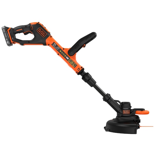 Side view of the BLACK+DECKER® 18V POWERCONNECT™ Cordless STRIMMER® 25cm Blade Trimmer, facing right.