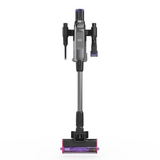 Front view of wall mount with accessories and vacuum attached - BLACK+DECKER SUMMITSERIES select cordless stick vacuum