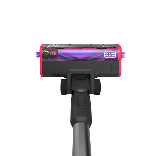 Photo of BLACK+DECKER cordless vacuum cleaner BHFEA640WP, front view showing brush head with purple bristles.