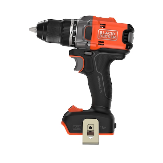 Side view of the BLACK+DECKER® 18V POWERCONNECT™ Brushless Drill Driver without battery, facing left.