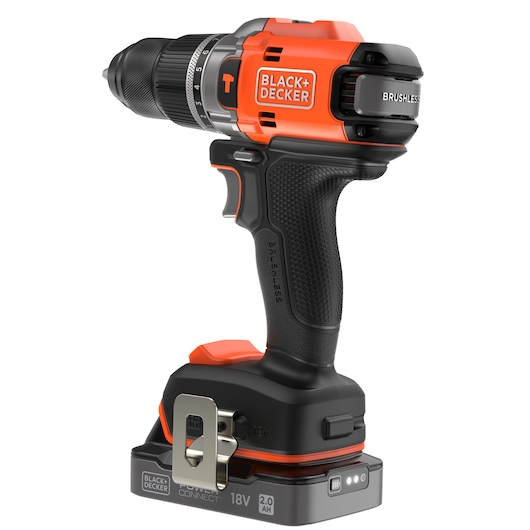 Rear-side view of the BLACK+DECKER® 18V POWERCONNECT™ Brushless Hammer Drill.