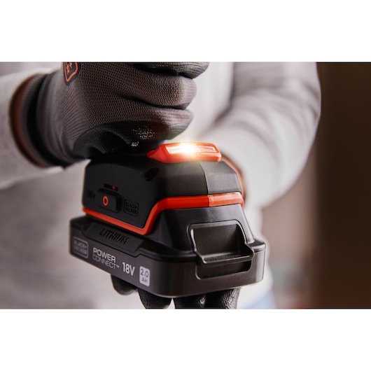 The in-built LED light of the BLACK+DECKER® 18V POWERCONNECT™ Brushless Hammer Drill.