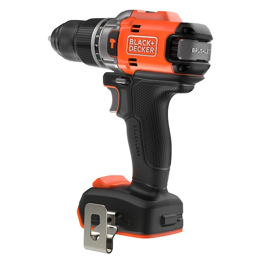 Rear-side view of the BLACK+DECKER® 18V POWERCONNECT™ Brushless Hammer Drill without battery.