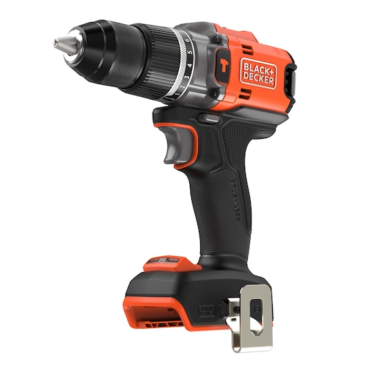 Front-side view of the BLACK+DECKER® 18V POWERCONNECT™ Brushless Hammer Drill without battery.